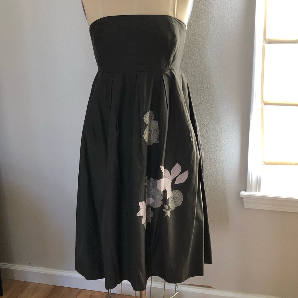 GAP Black Strapless Midi Dress with Pale Pink Floral Detail